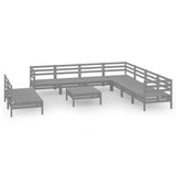 10 Piece Garden Lounge Set Solid Pinewood Grey - Front View