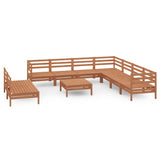 10 Piece Garden Lounge Set Solid Pinewood Honey Brown - Front View