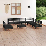10 Piece Garden Lounge Set Solid Wood Pine Black
