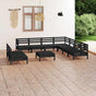 10 Piece Garden Lounge Set Solid Wood Pine Black