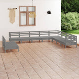 10 Piece Garden Lounge Set Solid Pinewood Grey