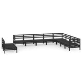 10 Piece Garden Lounge Set Solid Pinewood Black - Front View