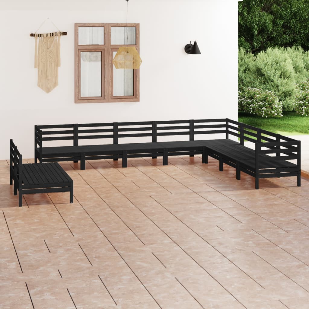 10 Piece Garden Lounge Set Solid Pinewood Black