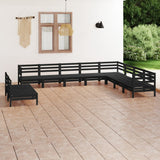 10 Piece Garden Lounge Set Solid Pinewood Black