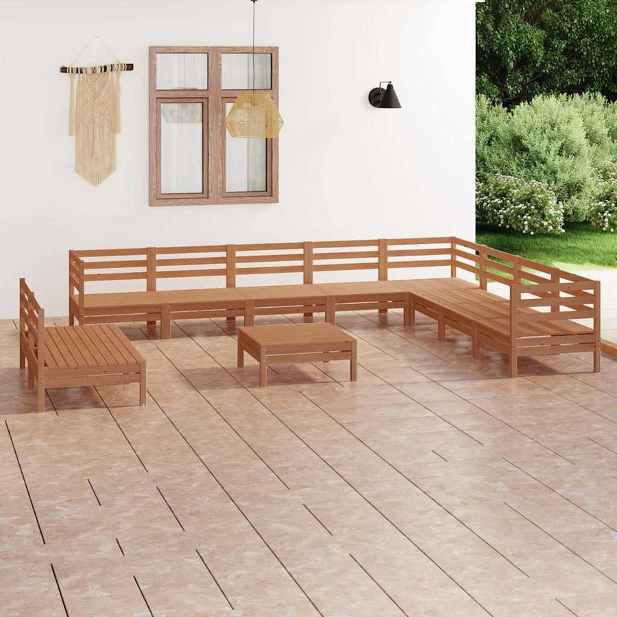 11 Piece Garden Lounge Set Solid Wood Pine Honey Brown