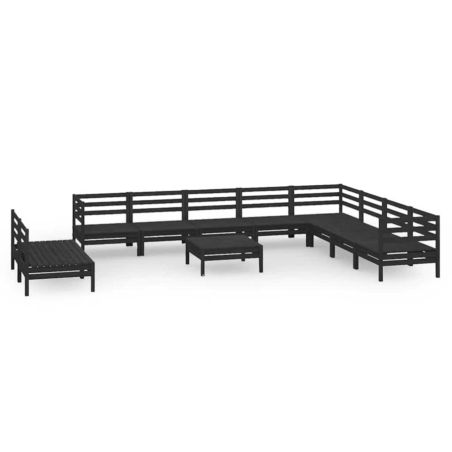 11 Piece Garden Lounge Set Solid Wood Pine Black