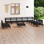 11 Piece Garden Lounge Set Solid Wood Pine Black