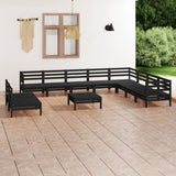 11 Piece Garden Lounge Set Solid Pinewood Black