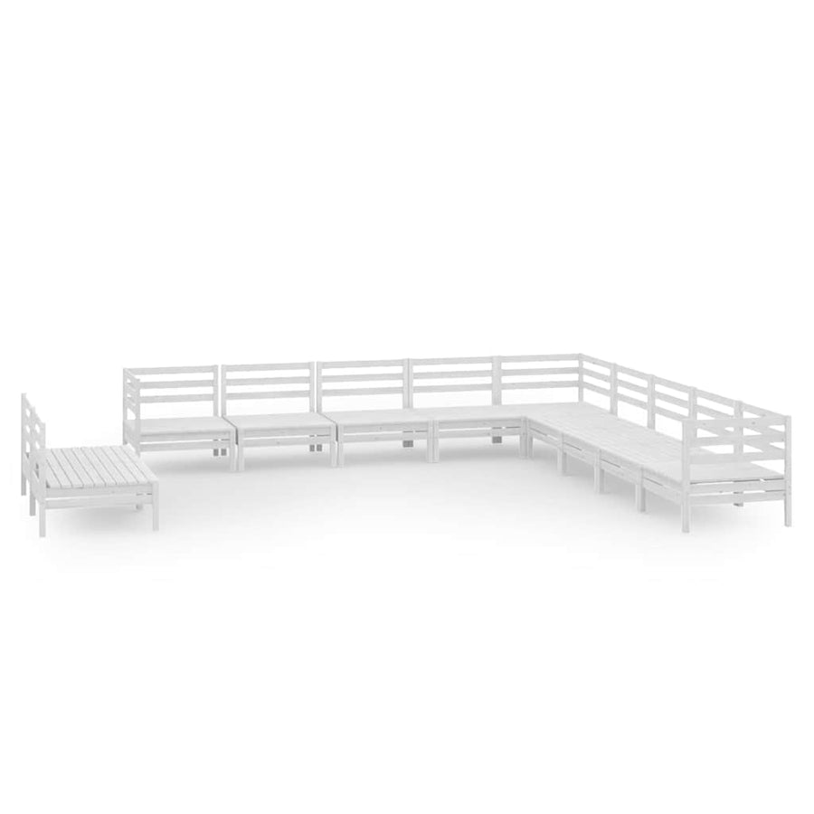 11 Piece Garden Lounge Set Solid Wood Pine White
