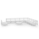 12 Piece Garden Lounge Set Solid Pinewood White - Front View