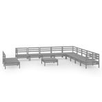 12 Piece Garden Lounge Set Solid Wood Pine Grey