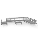 12 Piece Garden Lounge Set Solid Wood Pine Grey - Front View
