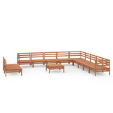 12 Piece Garden Lounge Set Solid Wood Pine Honey Brown - Front View