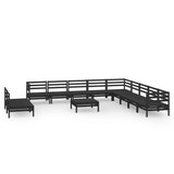 12 Piece Garden Lounge Set Solid Pinewood Black - Front View