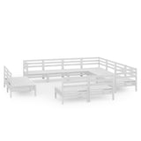 11 Piece Garden Lounge Set Solid Pinewood White - Front View
