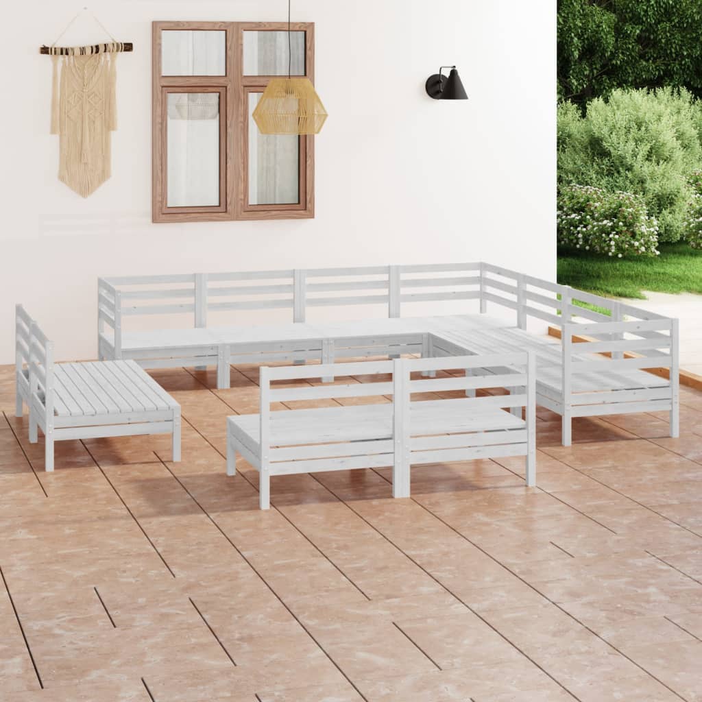 11 Piece Garden Lounge Set Solid Pinewood White