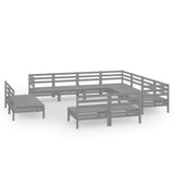 11 Piece Garden Lounge Set Solid Pinewood Grey