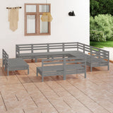 11 Piece Garden Lounge Set Solid Pinewood Grey