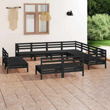 11 Piece Garden Lounge Set Solid Wood Pine Black