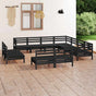 11 Piece Garden Lounge Set Solid Wood Pine Black