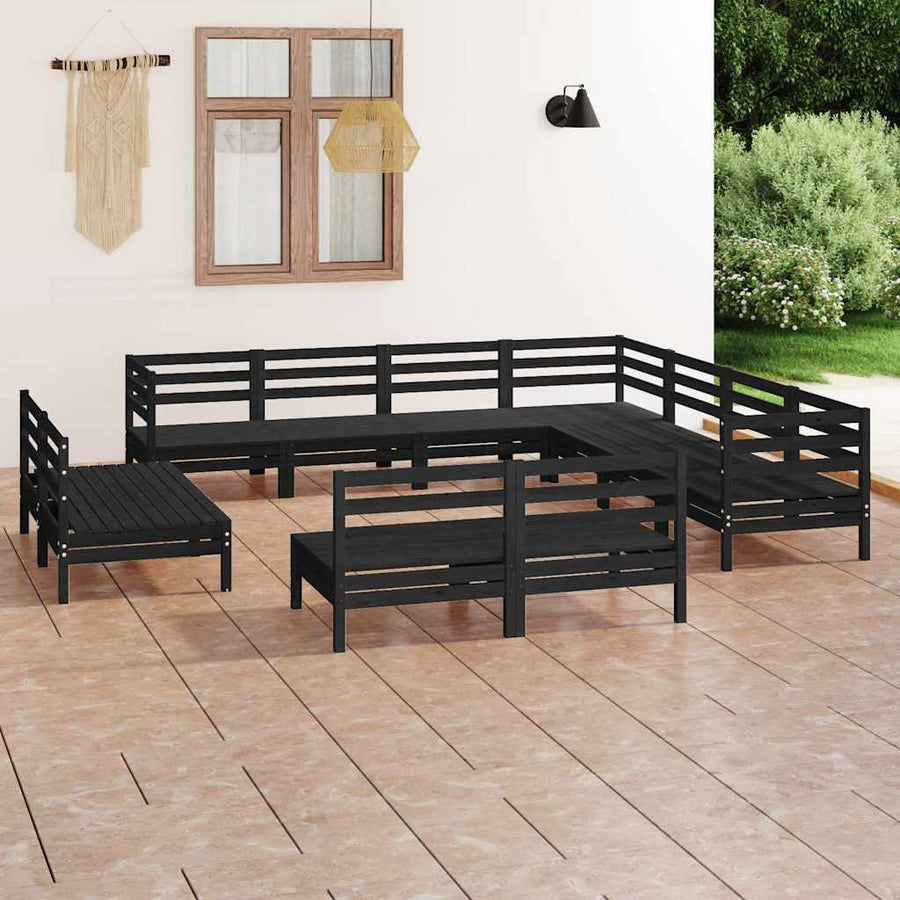 11 Piece Garden Lounge Set Solid Wood Pine Black