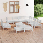 12 Piece Garden Lounge Set Solid Wood Pine White
