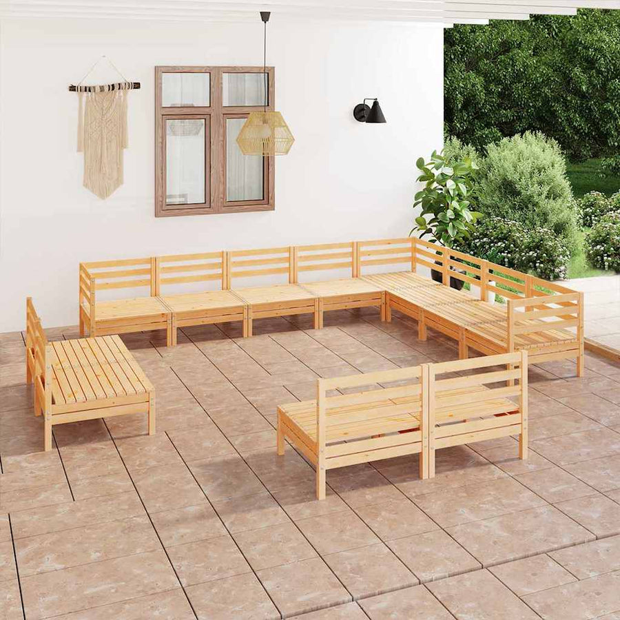 12 Piece Garden Lounge Set Solid Wood Pine