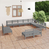 12 Piece Garden Lounge Set Solid Pinewood Grey