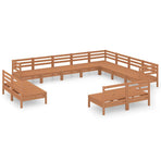 12 Piece Garden Lounge Set Solid Wood Pine Honey Brown