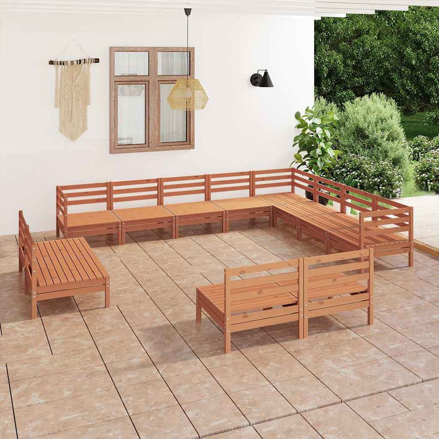 12 Piece Garden Lounge Set Solid Wood Pine Honey Brown