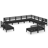 12 Piece Garden Lounge Set Solid Wood Pine Black
