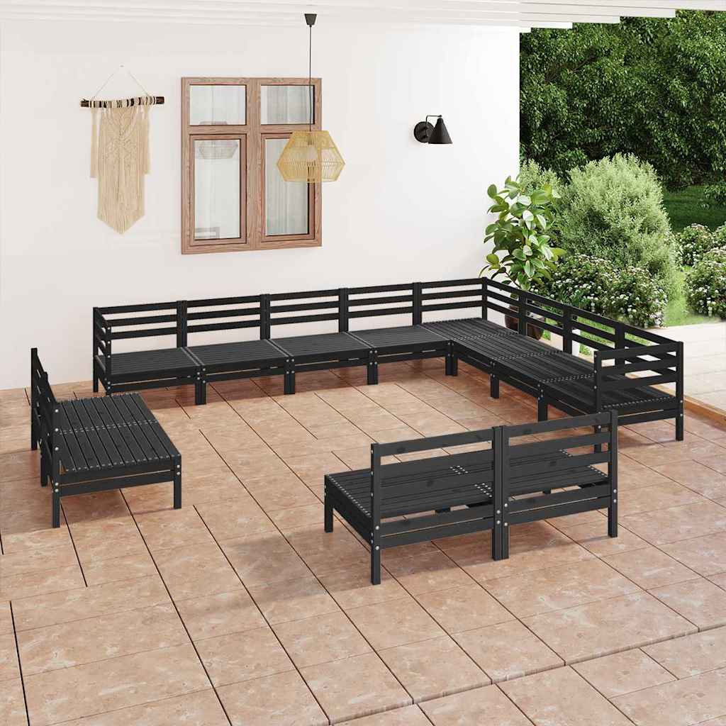 12 Piece Garden Lounge Set Solid Wood Pine Black