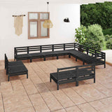 12 Piece Garden Lounge Set Solid Wood Pine Black