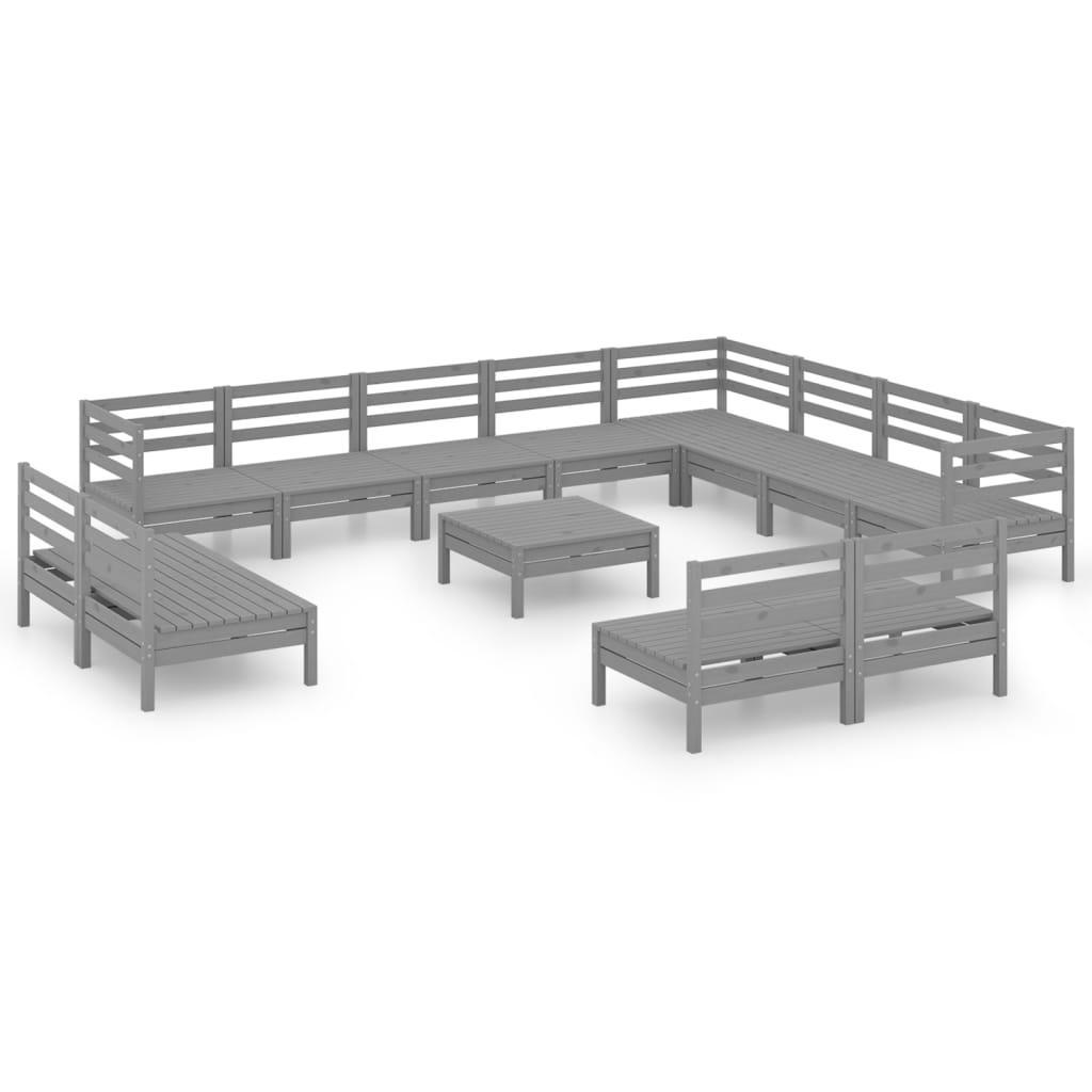 13 Piece Garden Lounge Set Solid Pinewood Grey