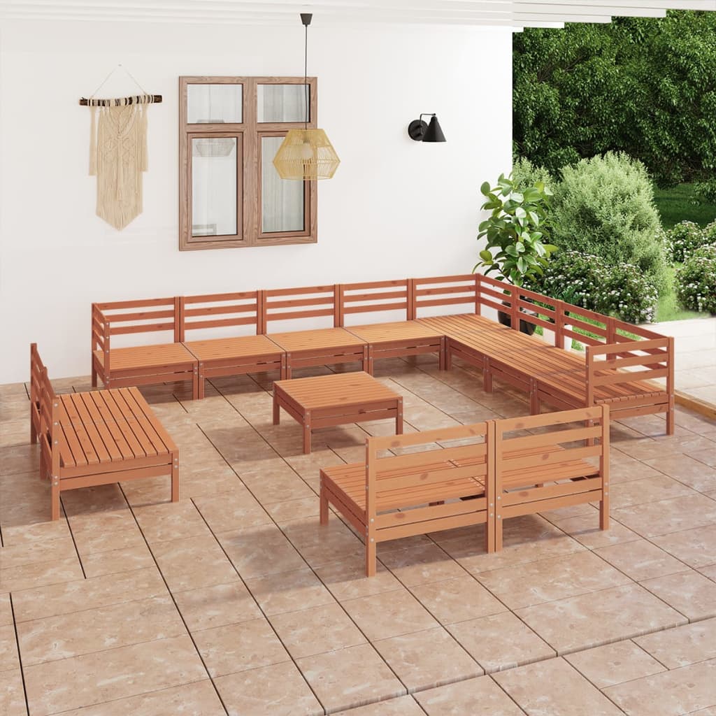13 Piece Garden Lounge Set Solid Pinewood Honey Brown