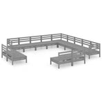 13 Piece Garden Lounge Set Solid Wood Pine Grey
