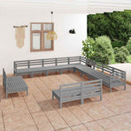 13 Piece Garden Lounge Set Solid Wood Pine Grey
