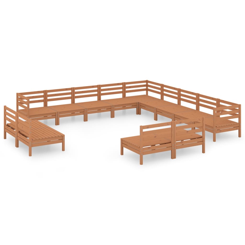 13 Piece Garden Lounge Set Solid Pinewood Honey Brown