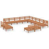 13 Piece Garden Lounge Set Solid Pinewood Honey Brown - Front View
