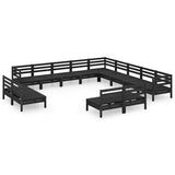 13 Piece Garden Lounge Set Solid Wood Pine Black - Front View