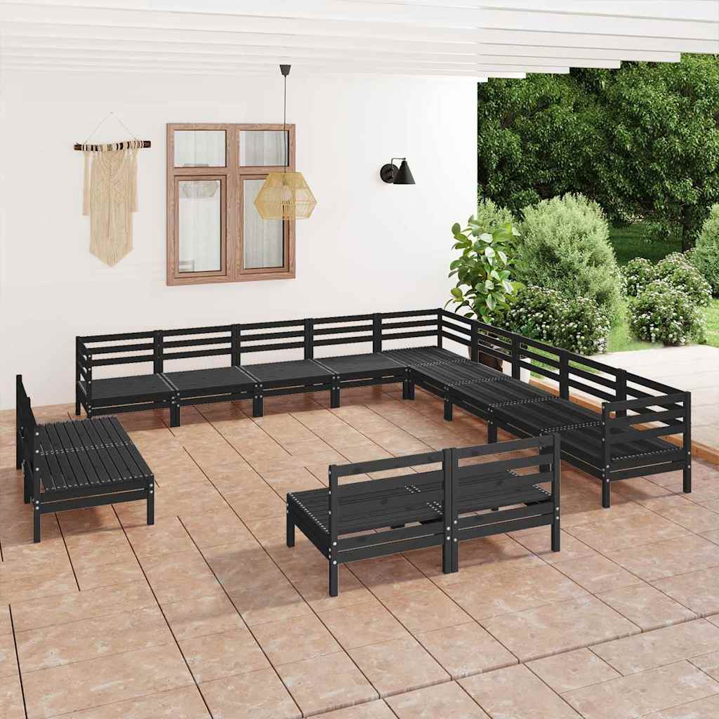 13 Piece Garden Lounge Set Solid Wood Pine Black