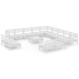 14 Piece Garden Lounge Set Solid Wood Pine White - Front View