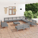 14 Piece Garden Lounge Set Solid Wood Pine Grey