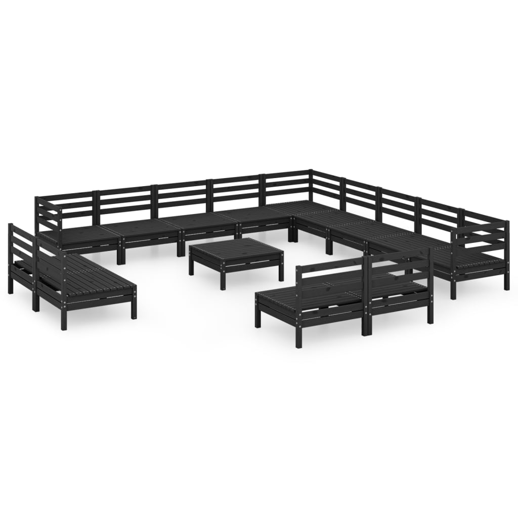 14 Piece Garden Lounge Set Solid Pinewood Black