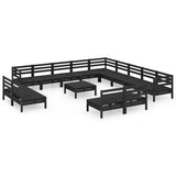 14 Piece Garden Lounge Set Solid Pinewood Black - Front View