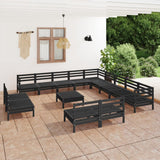 14 Piece Garden Lounge Set Solid Pinewood Black