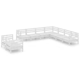 9 Piece Garden Lounge Set Solid Wood Pine White - Front View