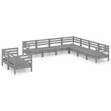 9 Piece Garden Lounge Set Solid Pinewood Grey - Front View