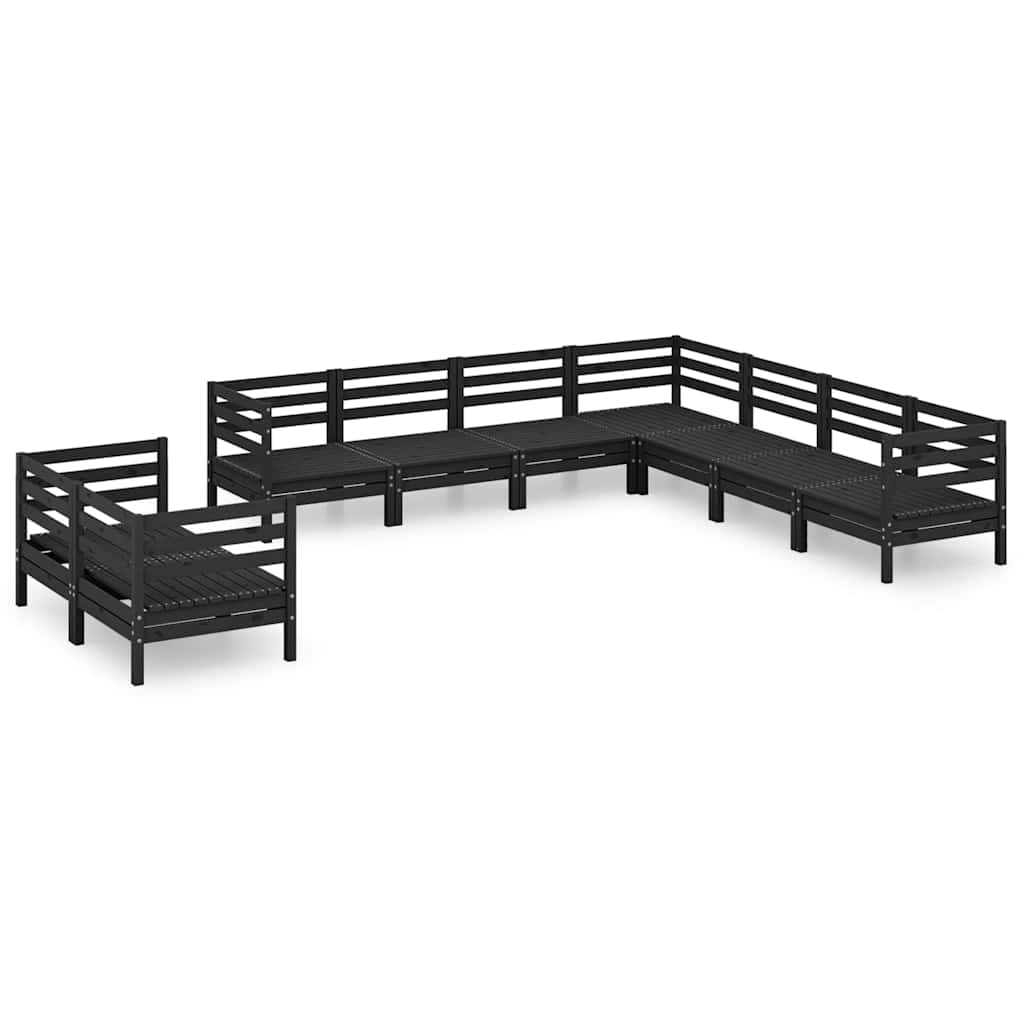9 Piece Garden Lounge Set Solid Wood Pine Black