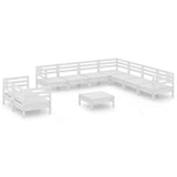 10 Piece Garden Lounge Set Solid Wood Pine White - Front View
